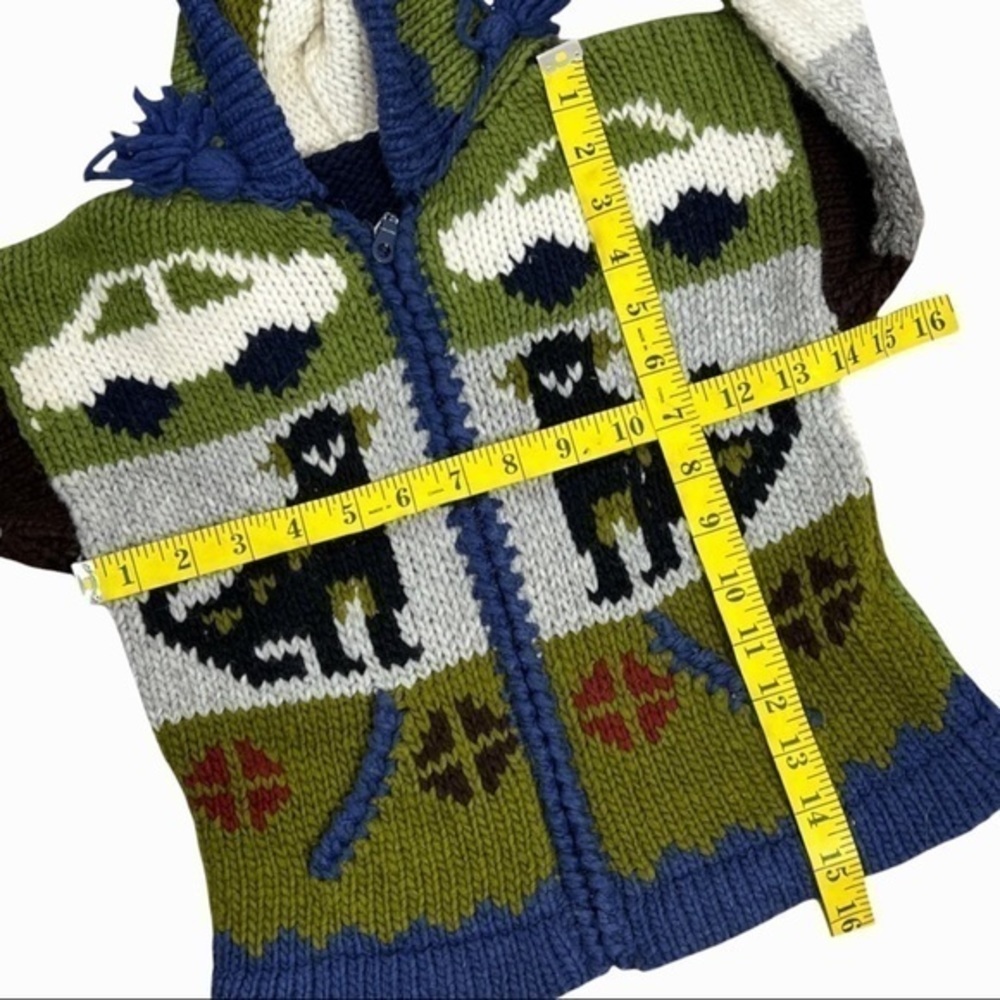 Vintage Hand knit puppy and cars zip up sweater - Picture 9 of 10